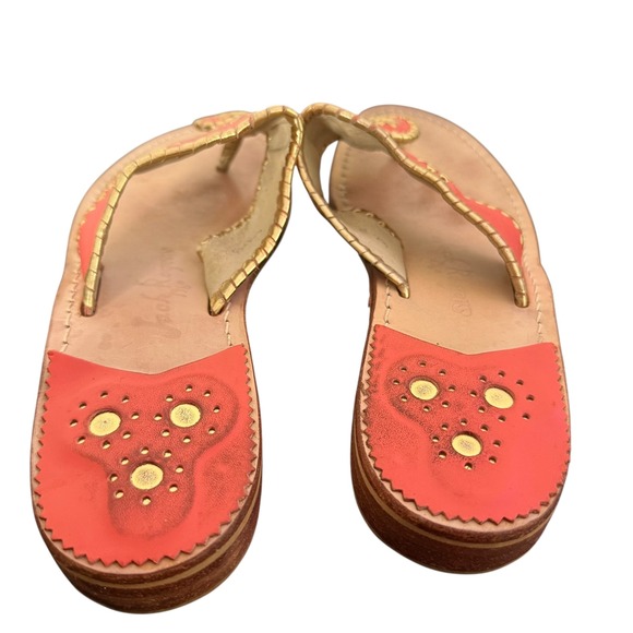Jack Rogers Nantucket Thong Sandals Coral‎ Gold Size 8 Slip On Shoes Leather - Picture 2 of 11